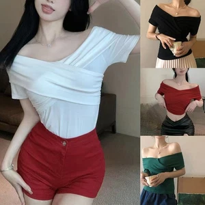 2025 Summer Womens Slim Fit Solid Color T Shirt for Vacation and Daily Wear - Picture 1 of 46