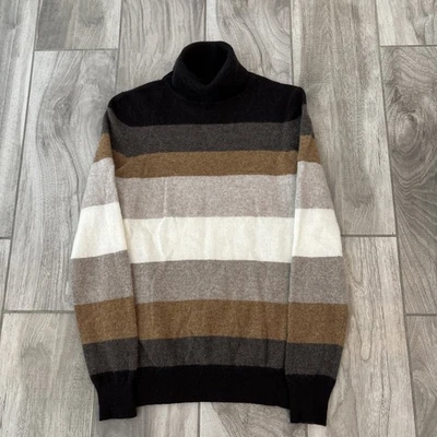 Suéter Charter Club para mujer marrón a rayas 100 % cachemir cuello alto talla pequeña Foto 1 de 4