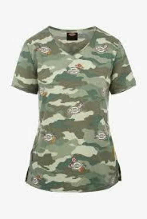 Dickies EDS Women Scrubs Top V-Neck DK853 Large L Ditsy Bloom Camo