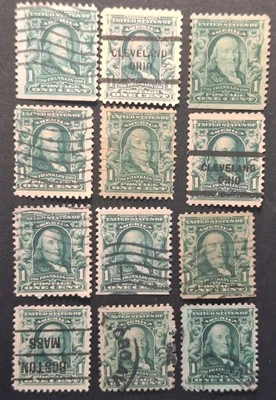 Benjamin Franklin 1902-1907 US One Cent Stamp, Green, Used - Image 1 of 2