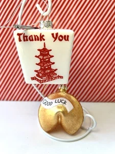 2 LARGE CHINESE FOOD TAKEOUT BOX & FORTUNE COOKIE CHRISTMAS GLASS ORNAMENTS - Picture 1 of 10
