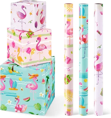 火烈鸟包装纸卷-3卷短卷生日包装纸粉红色Flami — 第 1/4 张图片