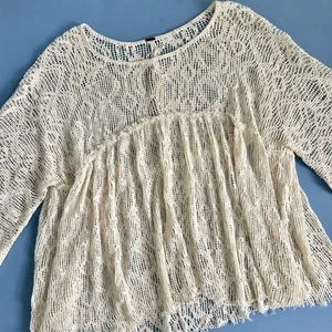 Túnica Free People Encaje Crochet Boho Manga Larga Babydoll Crema Talla XS/S - Imagen 1 de 5