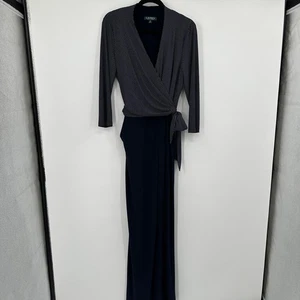 Lauren Ralph Lauren Polka Dot Wrap Maxi Jumpsuit Navy Blue Size 10 - Picture 1 of 14