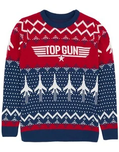 Top Gun Blue Knitted Christmas Jumper Jumper Mens - Picture 1 of 8
