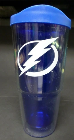 HIT, Tampa Bay Lightning NHL Hockey 24 oz. Tumbler Sippy Sip Cup Blue White Bolt Cover