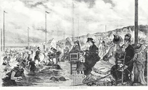 Trouville Baño Francés Resort de Playa Niñas Mujeres Niños Bañistas Estampado 1875 - Imagen 1 de 1