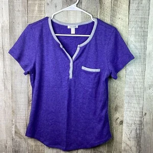 Jockey Size Small Low Pile Fleece Purple & Gray Snap V-Neck Top w/Chest Pocket - Picture 1 of 6