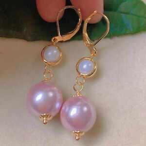 Natural freshwater pink Pearl eardrop 18k gold earrings New Year Halloween Diy