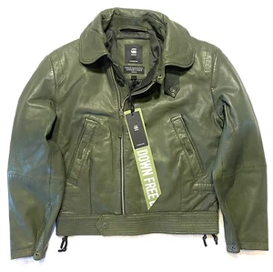 G STAR RAW Womens Vintage Short Leather Zip Jacket Coat Combat Green (MSRP $590) - Picture 1 of 4