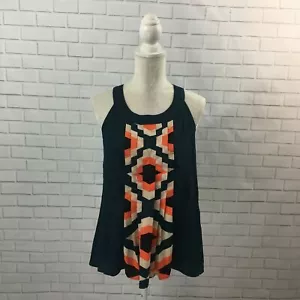 Nue Options Green w/ Orange & Cream Geometric Pattern Pleated Swing Tank Blouse - Picture 1 of 8