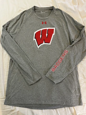 Wisconsin Badgers Under Armour Performance Long Sleeve Shirt Gray Large Cover