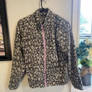 Eddie Bauer Kids L (14/16) Gray Leopard Print Full Zip Fleece Jacket - Picture 1 of 5