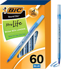 round Stic Xtra Life Blue Ballpoint Pens, Medium Point (1.0Mm), 60-Count Pack of