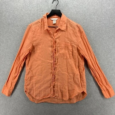 H&M Shirt Womens Size Small Orange Long Sleeve Button Up 100% Linen - Image 1 of 4