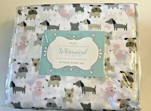 Whimsical Collection 4 Piece Sheet Set - Twin - Puppy Love White - NIP