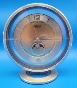 Seiko Watch Moon Phase Quartz Table Clock Rare Working Gold - Picture 1 of 13