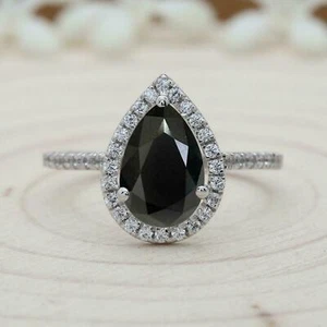 2ct Simulated Black Simulated Diamond Ring Halo White Gold Plated with Accent - Picture 1 of 11