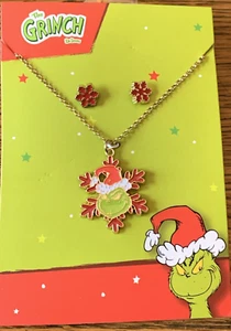Dr. Seuss NEW The GRINCH Snowflake Necklace & Earring Set - Picture 1 of 4