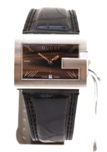 GUCCI G Stainless Steel Black Dial Date Leather Men's Watch YA100302 #73 - Picture 1 of 16