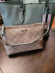 Brand New With Tags Nine West 2 In 1 Pouch Purse Handbag Set Blue And Tan - Picture 1 of 6