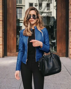 Slim Ladies Faux PU Leather Zip Formal Coat Plus Size 6-22 Womens Biker Jacket - Picture 1 of 7
