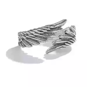 Silver Angel Finger Ring Adjustable Feather Women girl minimalist - Picture 1 of 22