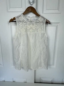 House of Harlow 1960 Gr. M elfenbein Baumwolle hauchdünn bestickt Tank Top hochgeschlossen - Bild 1 von 8