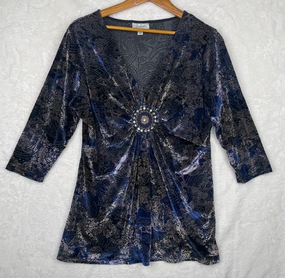 Dressbarn Y2K  Burnout Velvet Top Womens XL Embellished Blue Fairy Whimsigoth - Image 1 of 4