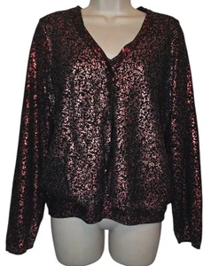 Michael Simon Black Red Pink 2 Piece Tank Button Cardigan Sweater Set Size Large - Picture 1 of 7