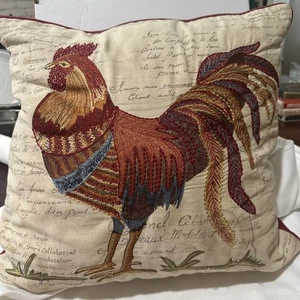Besticktes Hahn Kissen Pier One Shabby Chic Französische Schrift 16x16 - Bild 1 von 5