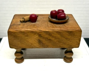 Vintage Miniature 5" Butcher Block Recipe Card Holder w/ Rolling Pin Apples - Picture 1 of 6