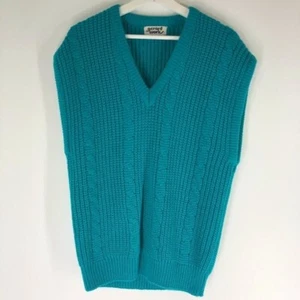 Vintage Womens Teal Turquoise Chunky Preppy Sweater Vest Gerard Works Large - Picture 1 of 5