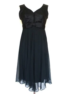 Vintage Elinor Gay Dress Black Satin Top Chiffon Skirt Sleeveless Empire Waist - Picture 1 of 7