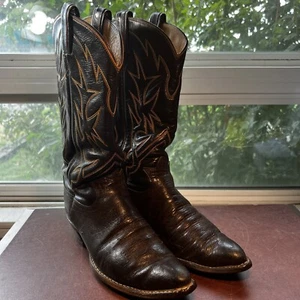 Vintage Pre-70’s TONY LAMA Herren Gr. 9D Gold Label dunkelbraune Leder Cowboystiefel - Bild 1 von 22