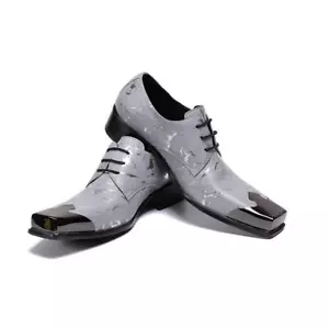Scarpe da uomo inglesi metallo punta quadrata eleganti moda stringate pelle formali calde - Foto 1 di 20