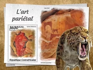 Zentralafrika - Höhlengemälde 2022 auf Briefmarken - Briefmarken Block - - Bild 1 von 1