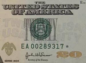 $20 2004 Gem CU Star Federal Reserve Note EA00289317* twenty dollar, Boston A1 - Picture 1 of 3