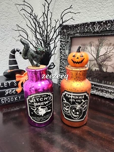 Halloween Orange Purple Black Cat Pumpkin Glass Potion Bottles Figurine Props 9" - Picture 1 of 6
