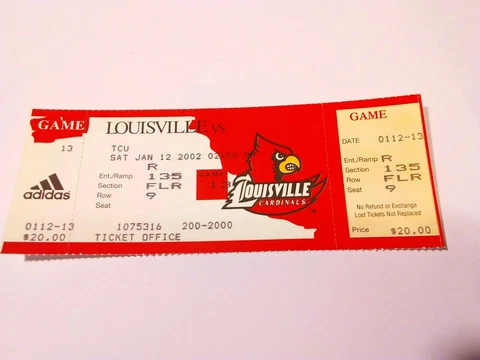 2001-02 Louisville Cardinals TCU Basketball Full Unused Ticket Stub Cover
