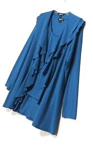 Gramercy 22 Slub Knit Solid Blue Double Ruffle Open Cardigan & Tank Top Set - Picture 1 of 8