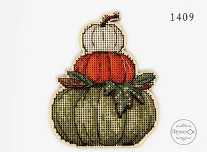 Hágalo usted mismo Kit de punto de cruz sobre madera "Calabazas" - Imagen 1 de 11