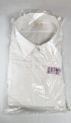 NOS VTG 70's After Six White Tuxedo Shirt Dagger Collar 17 1/2 Retro Wedding USA - Image 1 of 4
