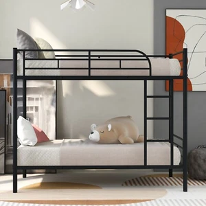 Twin over Twin Bunk Bed Kids Teens Adult Dorm Bedroom Furniture Metal Bed Frames - Picture 1 of 12