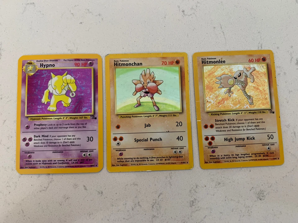 Base Set Holographic Fossil Hitmonlee, Hitmonchan & Hypno RARE - Image 1 of 4