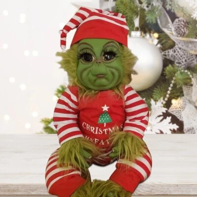 Christmas Grinch Baby Toys Silicone Stuffed Plush Toys Soft Green Monster Doll. - Image 1 of 4