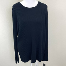 Alfani Women's Ribbed Metallic Scoop Neck Long Sleeve Sweater Black Size M