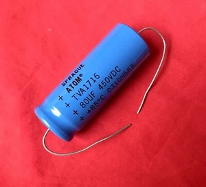 NOS Sprague 80 uF 450V Electrolytic Capacitor Axial lead ATOM TVA1716 tests good - Picture 1 of 4