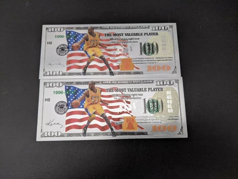 $100 24K Silver Foil Kobe Bryant Collectible Novelty Bill Lakers USA Flag Y Cover