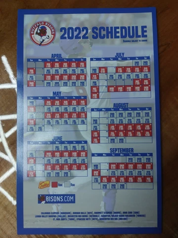 New! BUFFALO BISONS 2022 Magnet Schedule, Pocket Schedule, Sahlen Field Cover
